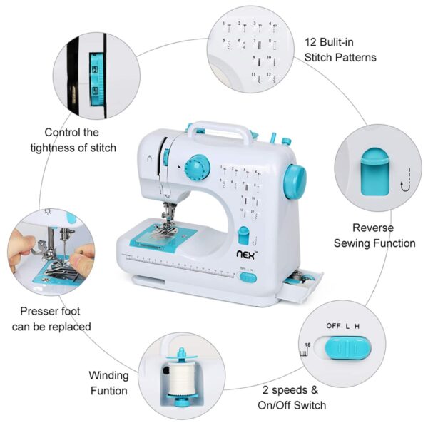 NEX Indigo Blue Modern Crafting Sewing hine with 12 Built-In Stitches - Image 5