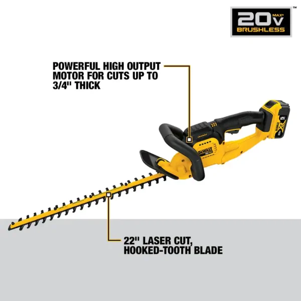 DCHT820P1 22 in. 20V  Lithium-Ion Cordless Hedge Trimmer with 5.0Ah Battery and Charger Included - Image 2