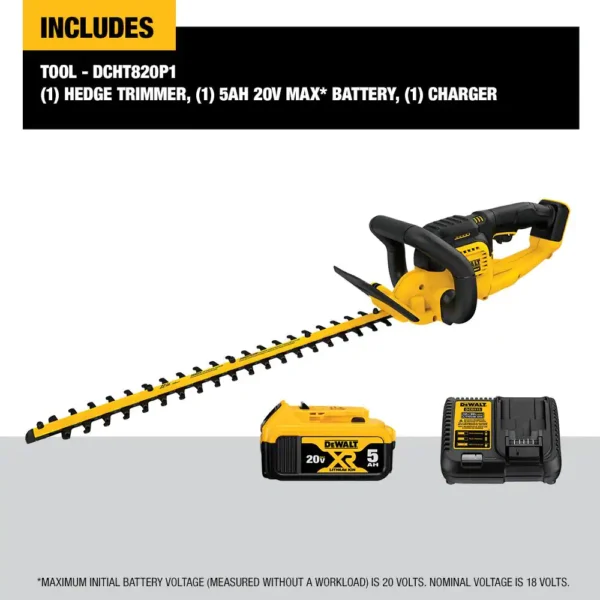 DCHT820P1 22 in. 20V  Lithium-Ion Cordless Hedge Trimmer with 5.0Ah Battery and Charger Included - Image 3