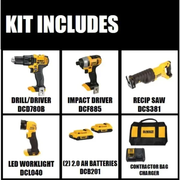 DCK420D2 20-Volt MAX Cordless Combo Kit (4-Tool) with (2) 20-Volt 2.0Ah Batteries   Charger - Image 15