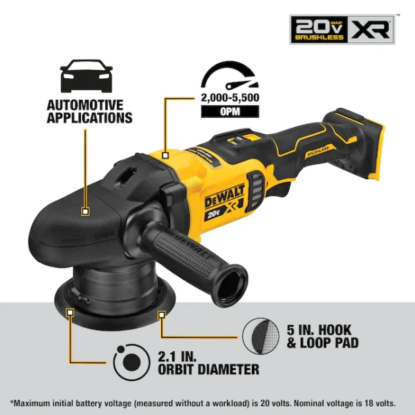 DCM848B 20-Volt MAX XR Cordless Brushless 5 in. Variable Speed Random Orbit Polisher (Tool Only) - Image 6