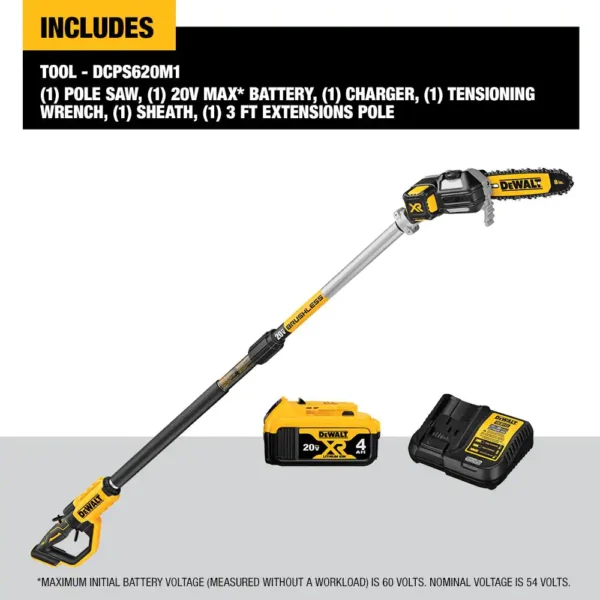 DCPS620M1 20V MAX 8in. Cordless Battery Powered Pole Saw Kit with (1) FLEXVOLT 4Ah Battery, Charger   Sheath - Image 2