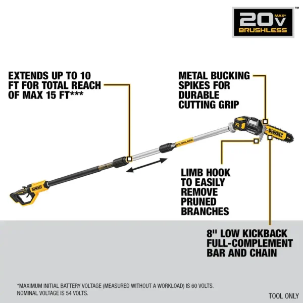 DCPS620M1 20V MAX 8in. Cordless Battery Powered Pole Saw Kit with (1) FLEXVOLT 4Ah Battery, Charger   Sheath - Image 3