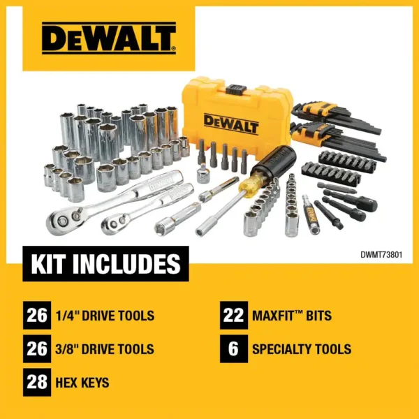 DWMT73801 1/4 in. x 3/8 in. Drive Polished Chrome Mechanics Tool Set (108-Piece) - Image 2