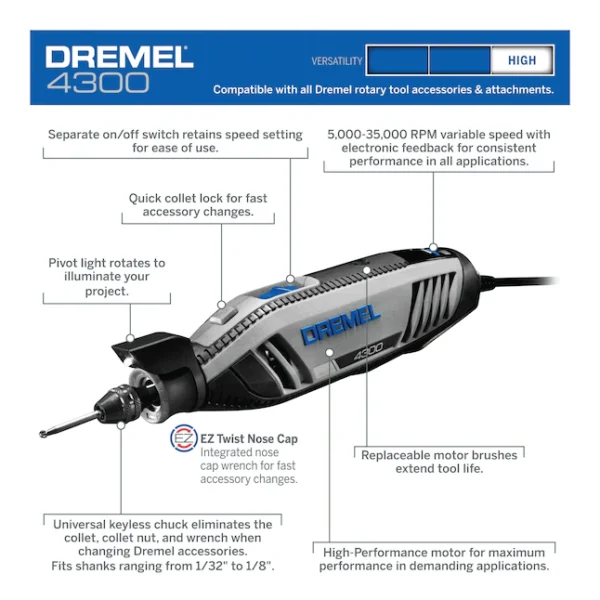 4300 47-Piece Variable Speed Corded 1.8-Amp Multipurpose Rotary Tool with Hard Case - Image 2