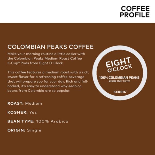Eight O Clock Coffee Colombian Peaks Single-Serve Keurig K-Cup Pods, Medium Roast Coffee Pods, 96 Count - Image 3