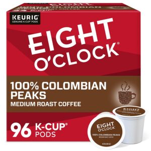 Eight O Clock Coffee Colombian Peaks Single-Serve Keurig K-Cup Pods, Medium Roast Coffee Pods, 96 Count