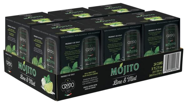 Fonti Di Crodo Mojito, Italian Sparkling Beverage with Lime   Mint, 11.2 Oz. Cans (Pack of 24)
