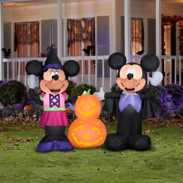 Inflatable Decoration, Black, Mickey and Minnie Mouse with Pumpkin, Self Inflating, Plug In, Halloween Collection, 66 Inches - Image 2