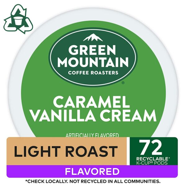 Green Mountain Coffee Roasters Caramel Vanilla Cream, Single-Serve Keurig K-Cup Pods, Flavored Light Roast Coffee, 12 Count (Pack of 6) - Image 2