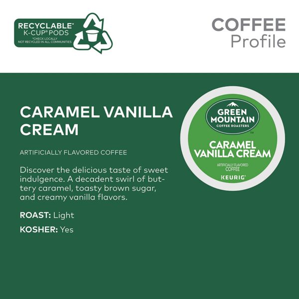 Green Mountain Coffee Roasters Caramel Vanilla Cream, Single-Serve Keurig K-Cup Pods, Flavored Light Roast Coffee, 12 Count (Pack of 6) - Image 3
