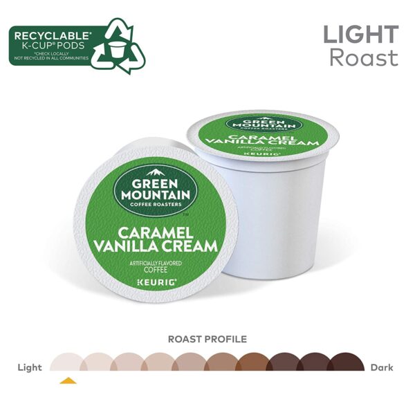 Green Mountain Coffee Roasters Caramel Vanilla Cream, Single-Serve Keurig K-Cup Pods, Flavored Light Roast Coffee, 12 Count (Pack of 6) - Image 4