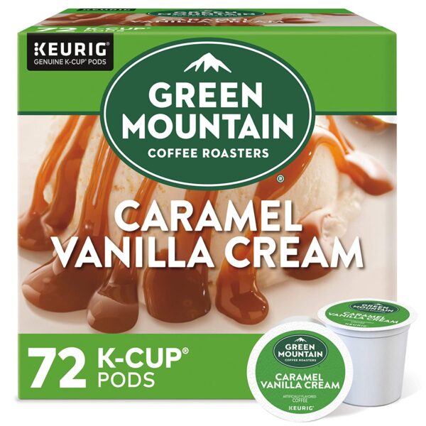Green Mountain Coffee Roasters Caramel Vanilla Cream, Single-Serve Keurig K-Cup Pods, Flavored Light Roast Coffee, 12 Count (Pack of 6)