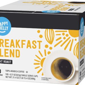 Happy Belly 100 Ct. Light Roast Coffee Pods Breakfast Blend Compatible with Keurig 2.0 K-Cup Brewers