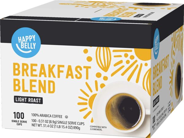 Happy Belly 100 Ct. Light Roast Coffee Pods Breakfast Blend Compatible with Keurig 2.0 K-Cup Brewers