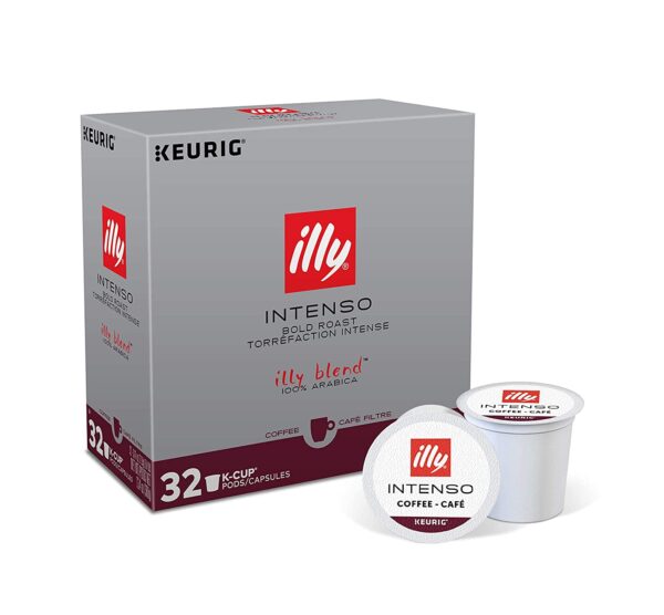 Illy Coffee Intense   Robust Intenso Dark Roast Coffee K-Cups, Made With 100% Arabica Coffee, All-Natural, No Preservatives, Coffee Pods for Keurig Coffee Machines, K-Cups, 32 K Cup Pods,, 13.4 Oz