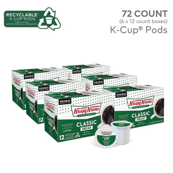 Krispy Kreme Classic Decaf, Single-Serve Keurig K-Cup Pods, Medium Roast Coffee Pods, 12 Count (Pack of 6) - Image 3