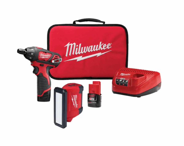 2401-22-2367-20 M12 12-Volt Li-Ion Cordless 1/4 in. Hex Screwdriver Kit w/ M12 Service   Repair 700 Lumens Flood Light w/ USB Charging