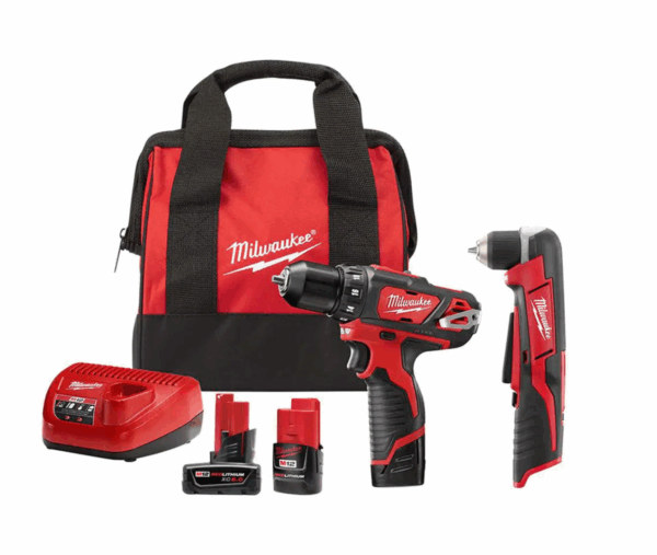 2407-22-2415-20-48-11-2460 M12 12V Lithium-Ion Cordless 3/8 in. Drill/Driver Kit with M12 3/8 in. Right Angle Drill and 6.0 Ah XC Battery Pack