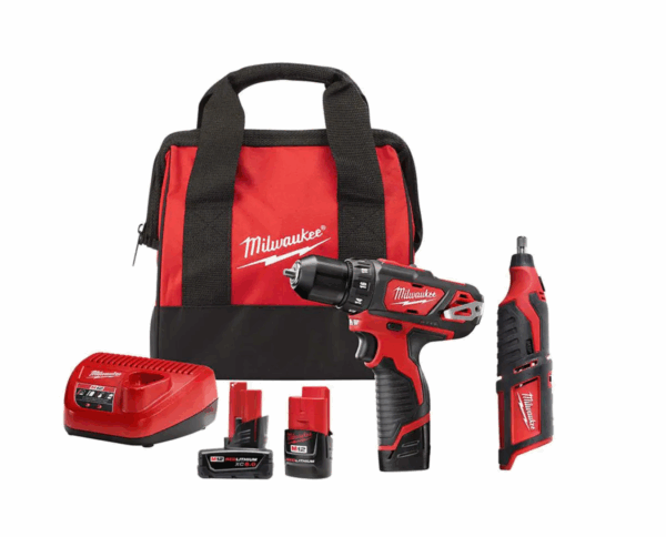 2407-22-2460-20-48-11-2460 M12 12V Lithium-Ion Cordless 3/8 in. Drill/Driver Kit with M12 Rotary Tool and 6.0 Ah XC Battery Pack