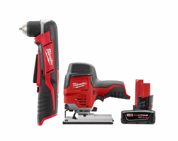 2415-20-2445-20-48-11-2460 M12 12V Lithium-Ion Cordless 3/8 in. Right Angle Drill with M12 Cordless Jig Saw and 6.0 Ah XC Battery Pack