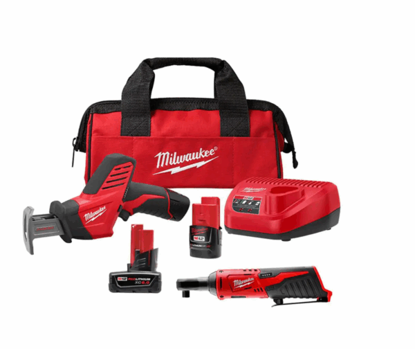2420-21-2457-20-48-11-2460 M12 12V Lithium-Ion HACKZALL Cordless Reciprocating Saw Kit with M12 3/8 in. Ratchet and 6.0 Ah XC Battery Pack