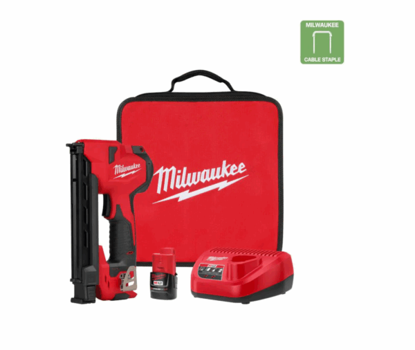 2448-21 M12 12-Volt Lithium-Ion Cordless Cable Stapler Nailer Kit with 2.0Ah Battery, Charger and Bag