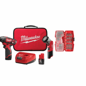 2482-22 M12 12-Volt Lithium-Ion Cordless 1/4 in. Hex Screwdriver/LED Worklight Kit with (2) 1.5Ah Batteries,Bit Set   Bag