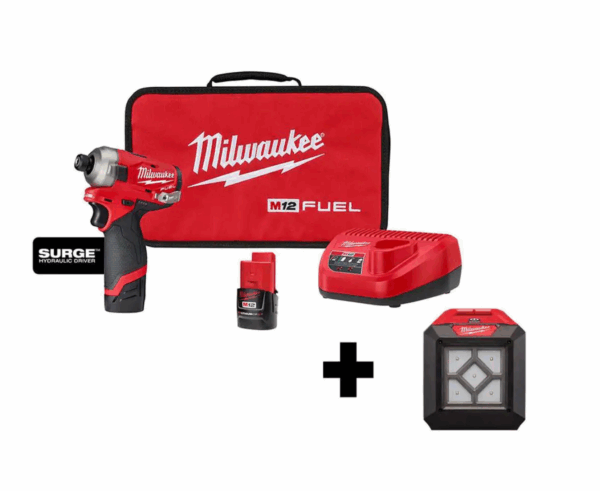 2551-22-2364-20 M12 FUEL SURGE 12V Lithium-Ion Brushless Cordless 1/4 in. Hex Impact Driver Compact Kit with M12 Flood Light