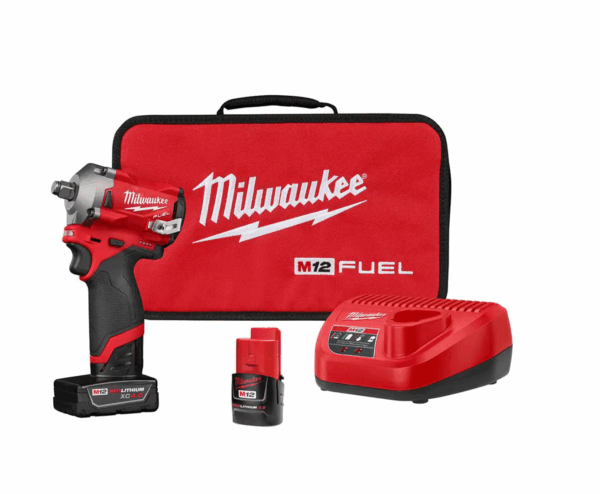 2555-22 M12 FUEL 12V Lithium-Ion Brushless Cordless Stubby 1/2 in. Impact Wrench Kit with One 4.0 and One 2.0Ah Batteries