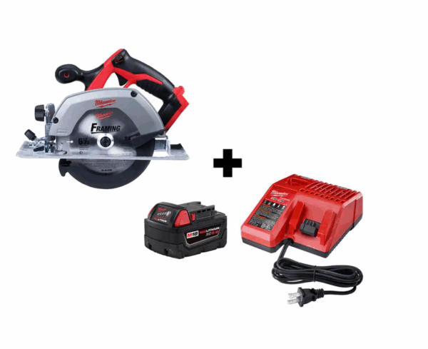 2630-20-48-59-1850 M18 18V Lithium-Ion Cordless 6-1/2 in. Circular Saw W/ M18 Starter Kit (1) 5.0Ah Battery   Charger