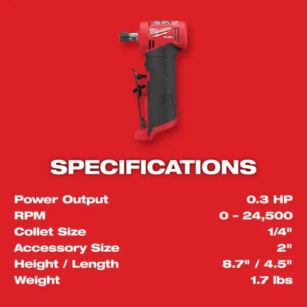 2485-22 M12 FUEL 12-Volt Lithium-Ion Brushless Cordless 1/4 in. Right Angle Die Grinder Kit w/ (2) 2.0Ah Batteries - Image 6