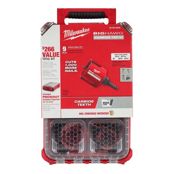 49-56-9295 BIG HAWG Carbide Hole Saw Kit (9-Piece) with PACKOUT Case - Image 2