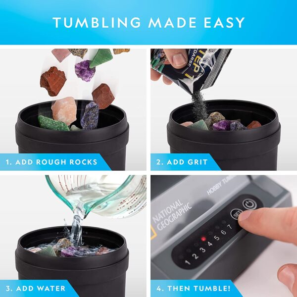 NATIONAL GEOGRAPHIC Hobby Rock Tumbler Kit   Includes Rough Gemstones, 4 Polishing Grits, Jewelry Fastenings, Learning Guide, Great Stem Science Kit - Image 2