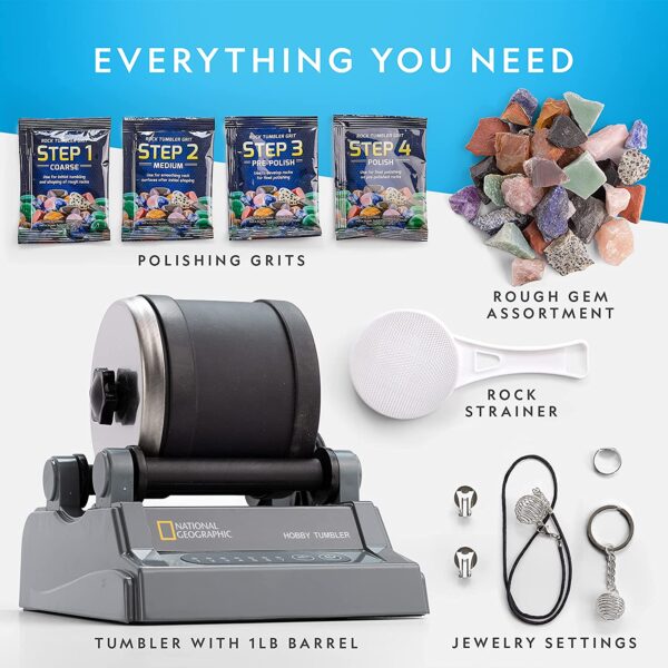 NATIONAL GEOGRAPHIC Hobby Rock Tumbler Kit   Includes Rough Gemstones, 4 Polishing Grits, Jewelry Fastenings, Learning Guide, Great Stem Science Kit - Image 5