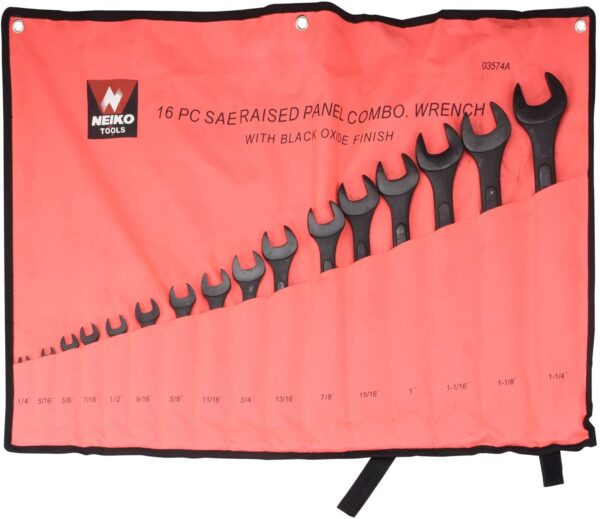 NEIKO 03574A Jumbo Combination Wrench Set | 16 Piece | SAE | 1/4” to 1-1/4” | Raised Panel Construction - Image 2
