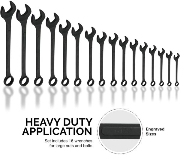 NEIKO 03574A Jumbo Combination Wrench Set | 16 Piece | SAE | 1/4” to 1-1/4” | Raised Panel Construction - Image 4