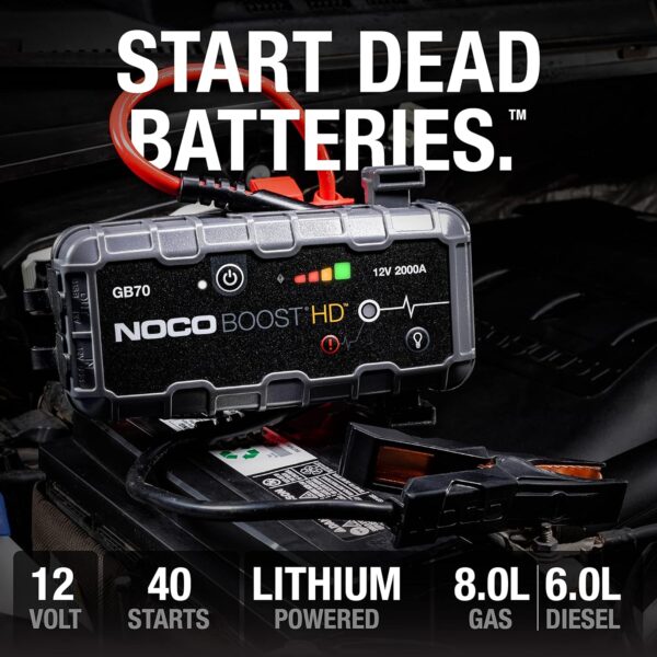 HD GB70 2000A UltraSafe Car Battery Jump Starter, 12V Battery Booster Pack, Jump Box - Image 2