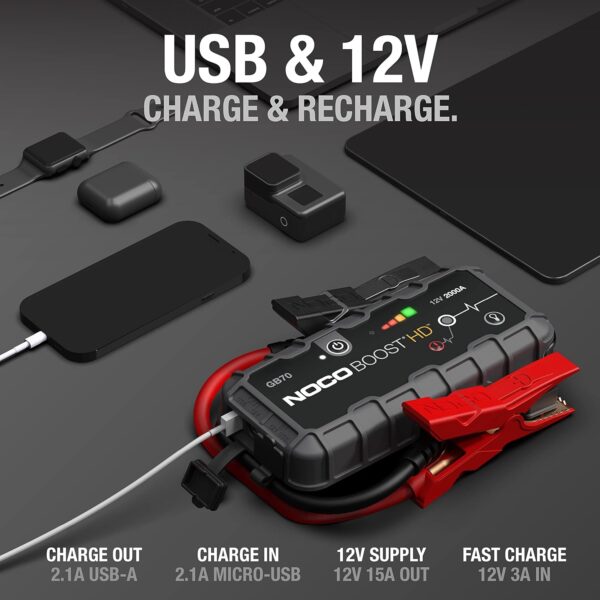 HD GB70 2000A UltraSafe Car Battery Jump Starter, 12V Battery Booster Pack, Jump Box - Image 7
