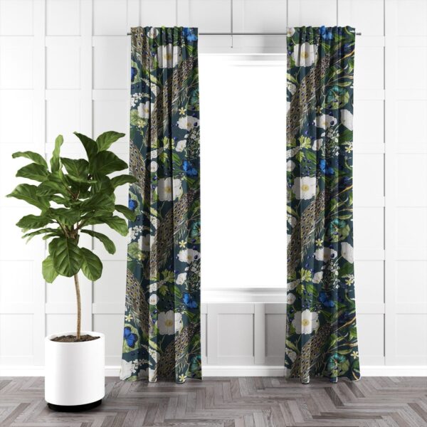 Peacock Print Teal/Navy Drapery - Image 4