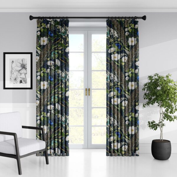 Peacock Print Teal/Navy Drapery - Image 2