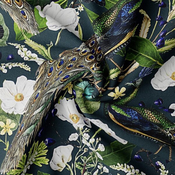 Peacock Print Teal/Navy Drapery - Image 5