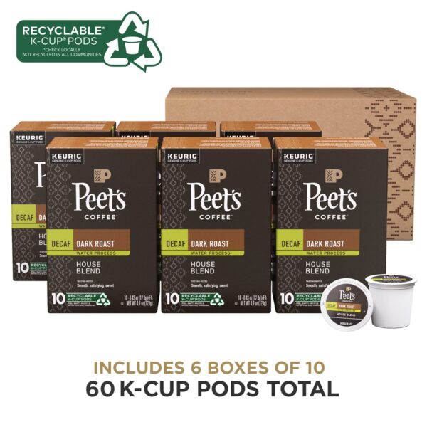 Peet s Coffee, Dark Roast Decaffeinated Coffee K-Cup Pods for Keurig Brewers   Decaf House Blend 60 Count (6 Boxes of 10 K-Cup Pods) - Image 2