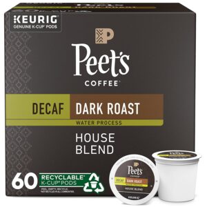 Peet s Coffee, Dark Roast Decaffeinated Coffee K-Cup Pods for Keurig Brewers   Decaf House Blend 60 Count (6 Boxes of 10 K-Cup Pods)