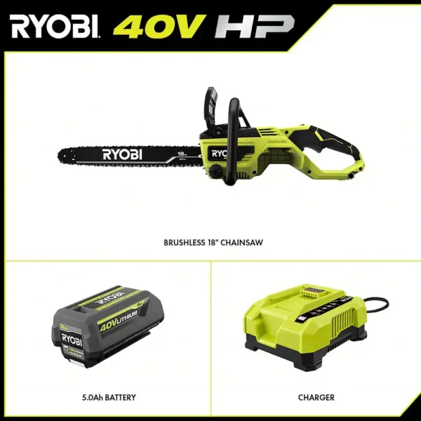 RY40580 40V HP Brushless 18 in. Cordless Battery Chainsaw with 5.0 Ah Battery and Charger - Image 10