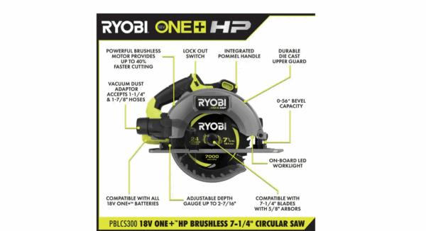 PBLCS300B ONE+ HP 18V Brushless Cordless 7-1/4 in. Circular Saw (Tool Only) - Image 2