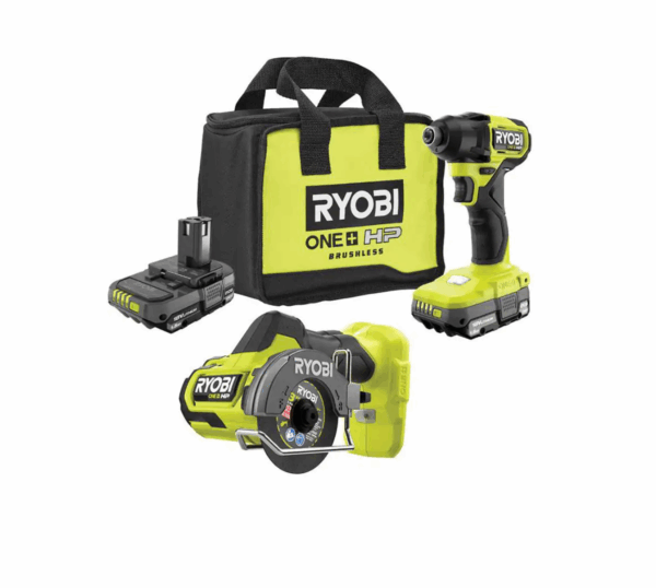 PSBID01K-PSBCS02B ONE+ HP 18V Brushless Cordless Compact 1/4 in. Impact Driver and Cut-Off Tool, (2) 1.5 Ah Batteries, Charger, and Bag