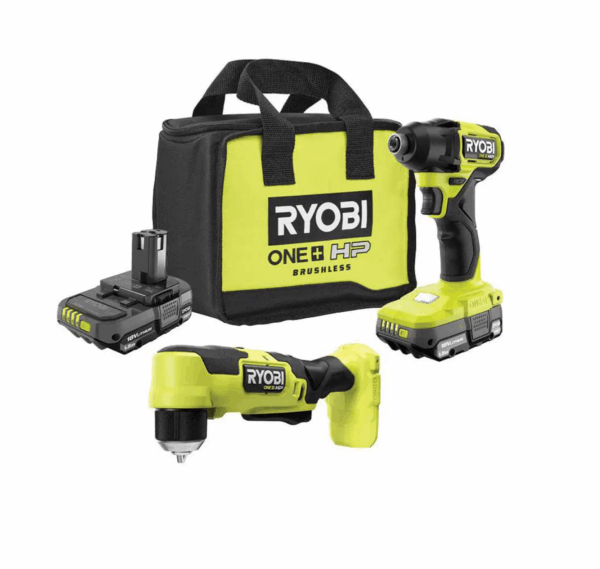 PSBID01K-PSBRA02B ONE+ HP 18V Brushless Cordless Compact 1/4 in. Impact Driver and 3/8 in. Right Angle Drill with (2) Batteries, Charger