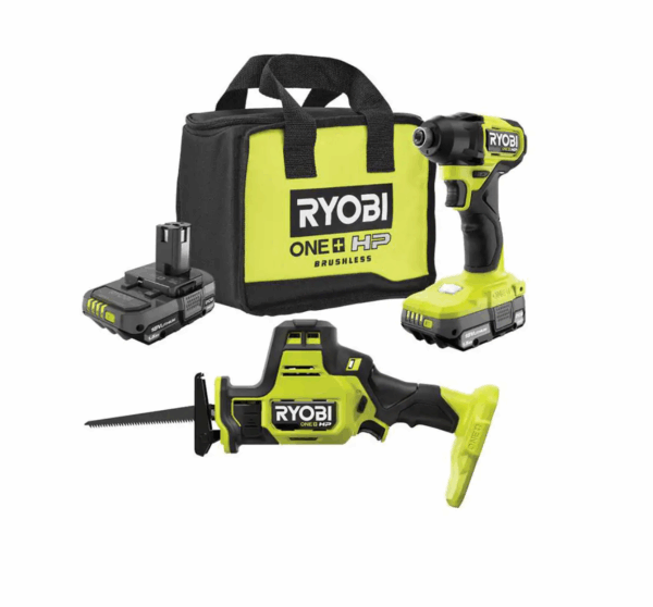 PSBID01K-PSBRS01B ONE+ HP 18V Brushless Cordless Compact 1/4 in. Impact Driver and One-Handed Recip Saw Kit with (2) Batteries, Charger