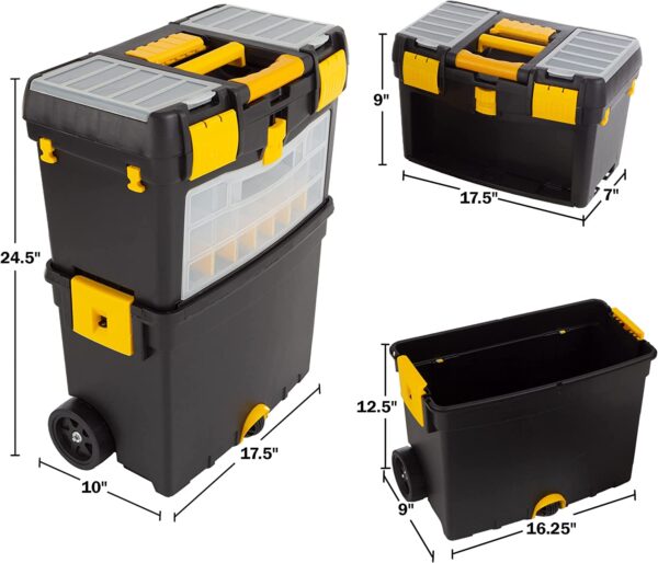 Rolling Tool Box with Wheels, Foldable Comfort Handle, and Removable Top – Toolbox Organizers and Storage by Stalwart - Image 3